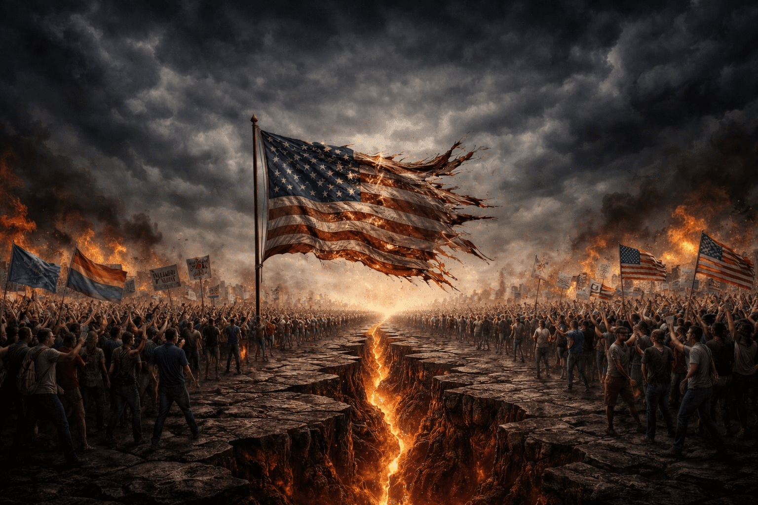 Tattered flag and a divided America